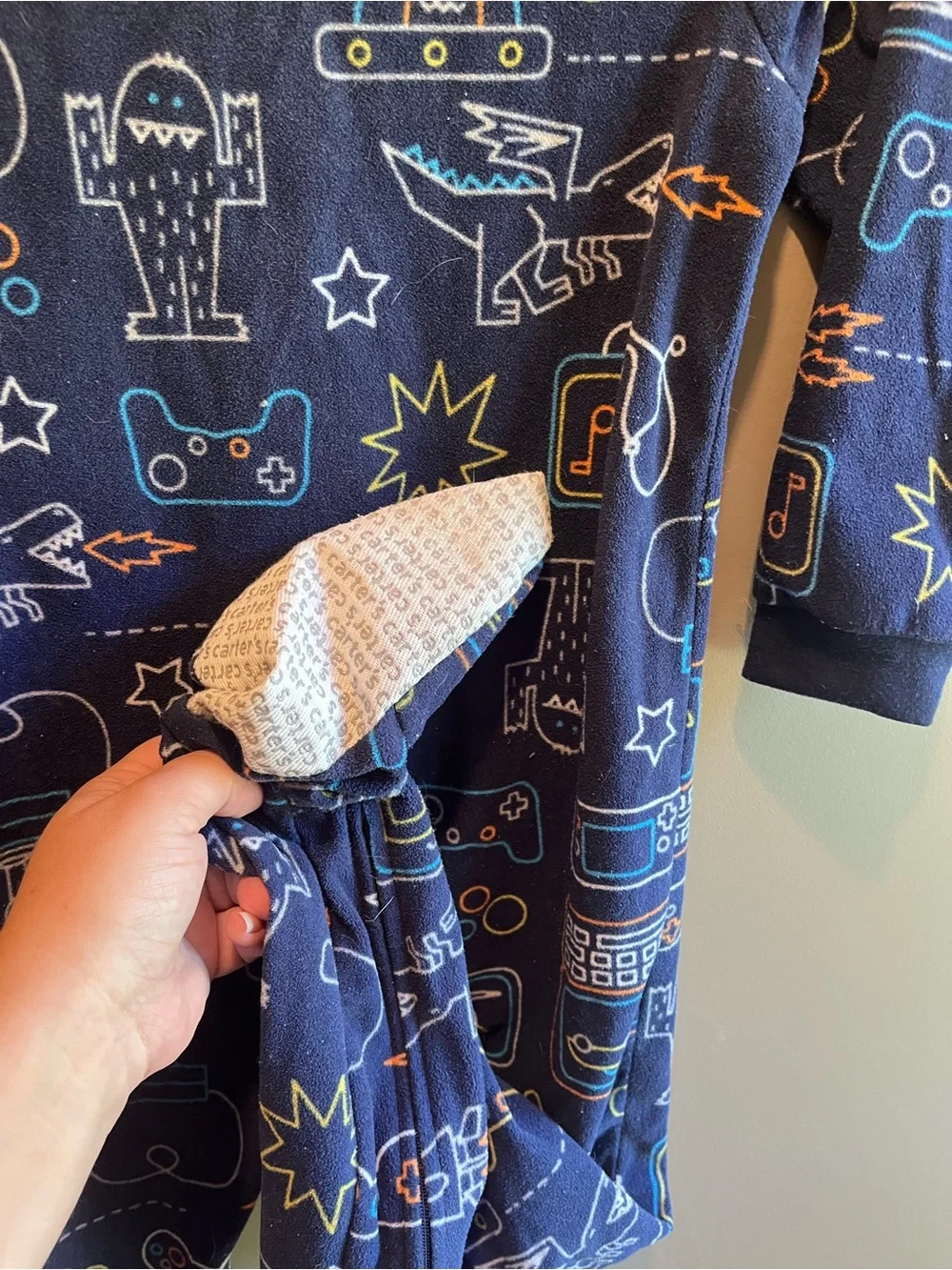 Carter's Navy Blue Space & Robot Video game Footed Pajamas onesie 7